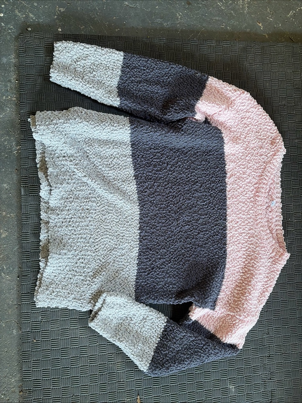 Cozy soft pink and gray striped sweater women’s size xl